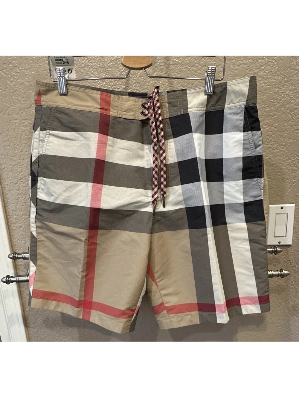 Burberry Beige, Black & Red Check Swim Shorts
